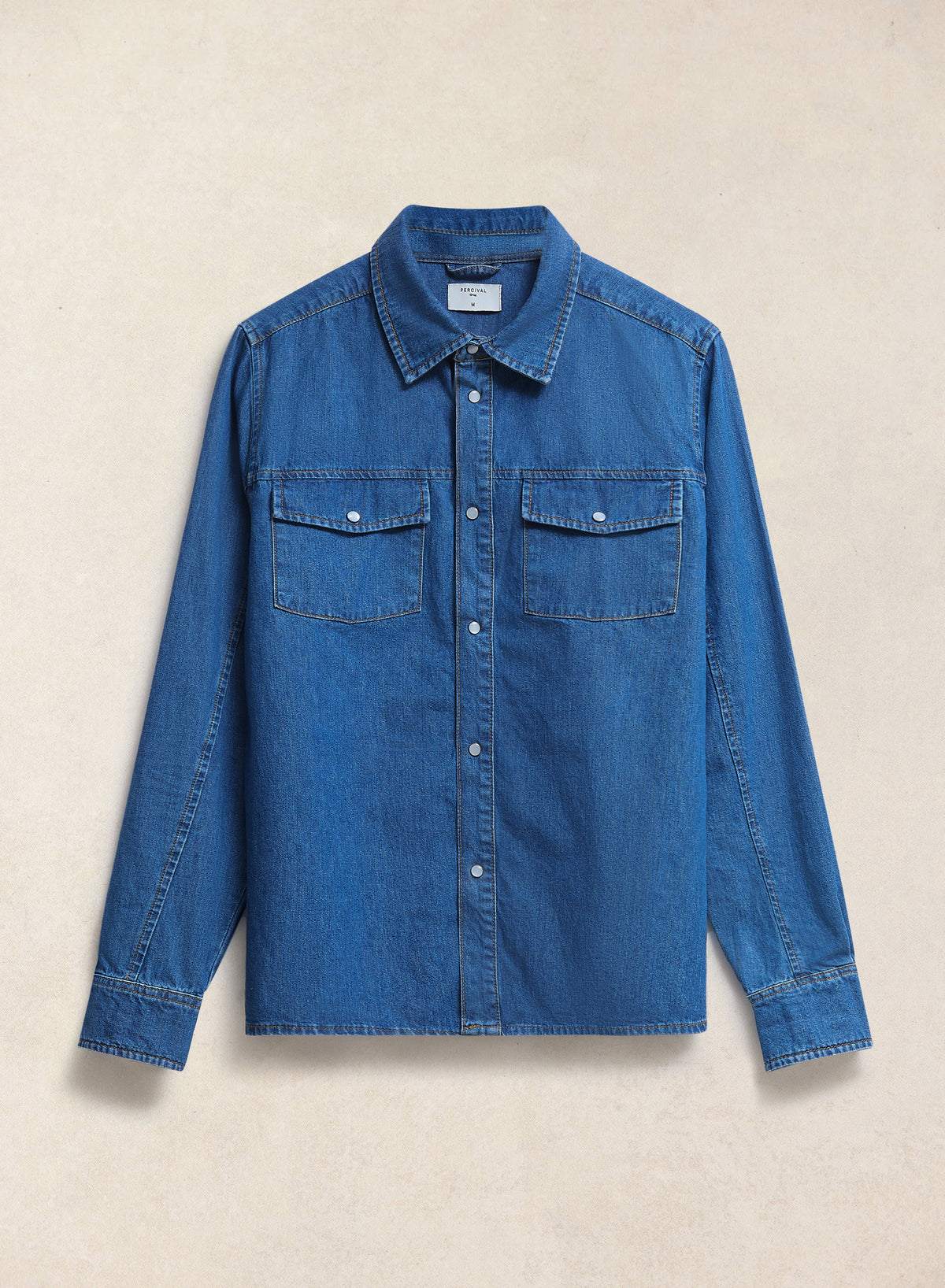 Men's Denim Western Shirt - Cotton - Mid Wash Blue - Percival | Percival Popular