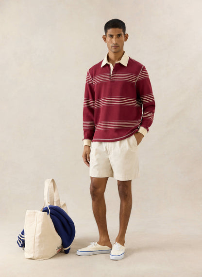 Men's Editor Striped Rugby Polo - Burgundy - 100% Cotton | Percival Classic