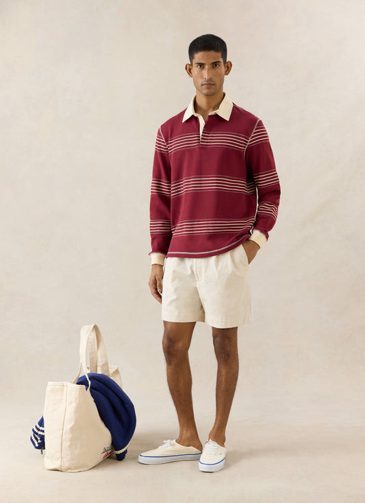 Men's Editor Striped Rugby Polo - Burgundy - 100% Cotton | Percival Classic