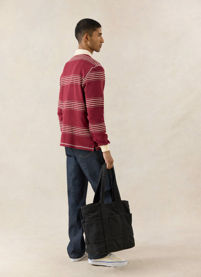 Men's Editor Striped Rugby Polo - Burgundy - 100% Cotton | Percival Classic