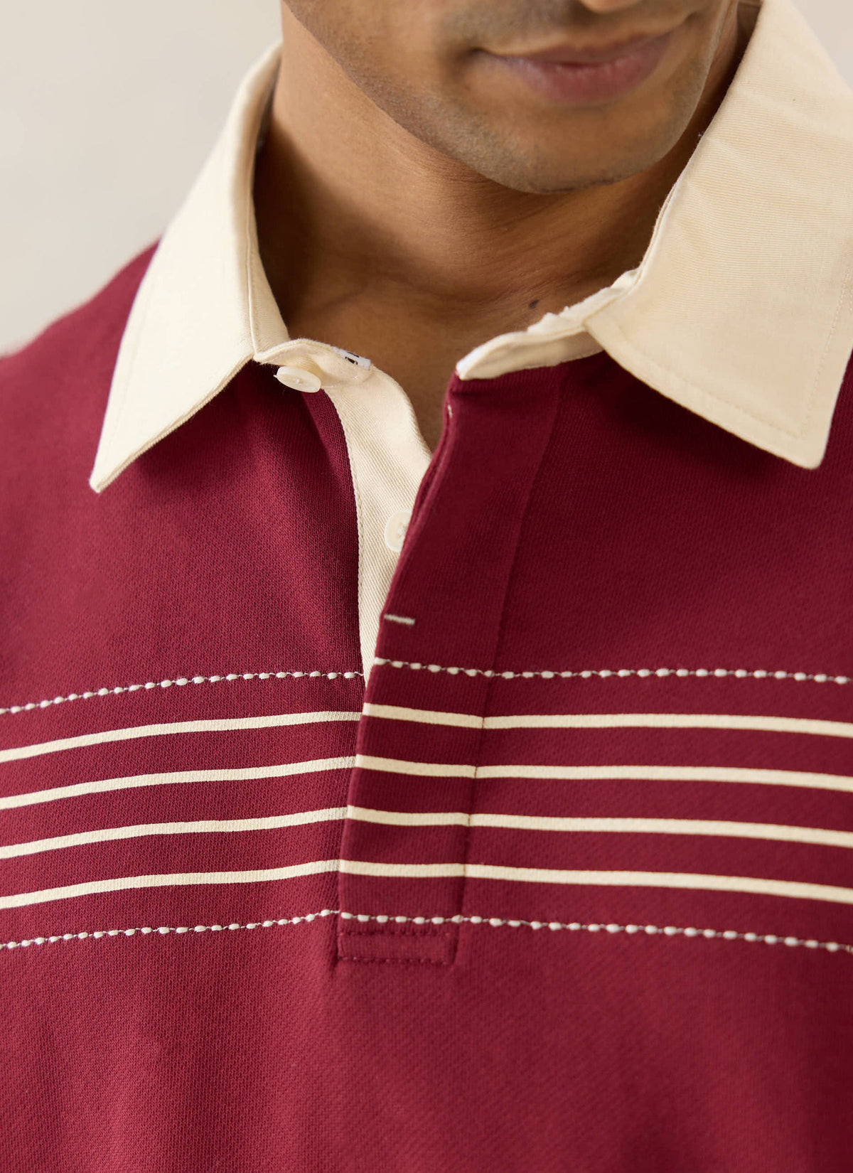 Men's Editor Striped Rugby Polo - Burgundy - 100% Cotton | Percival Classic
