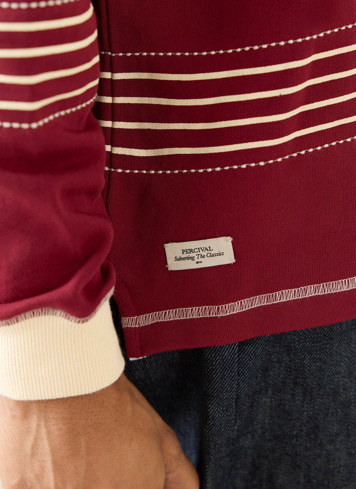 Men's Editor Striped Rugby Polo - Burgundy - 100% Cotton | Percival Classic