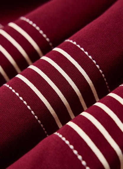 Men's Editor Striped Rugby Polo - Burgundy - 100% Cotton | Percival Classic