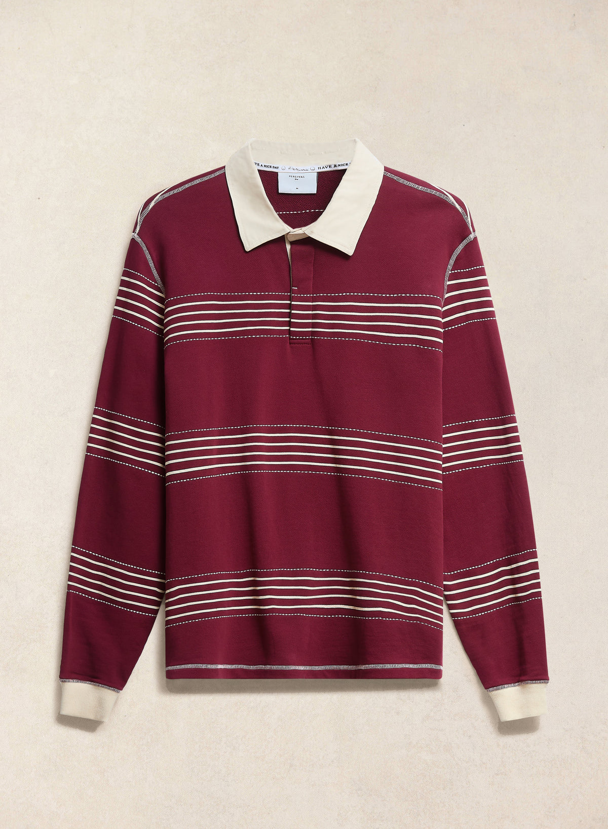 Men's Editor Striped Rugby Polo - Burgundy - 100% Cotton | Percival Classic
