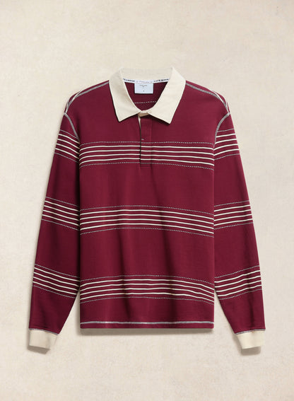 Men's Editor Striped Rugby Polo - Burgundy - 100% Cotton | Percival Classic