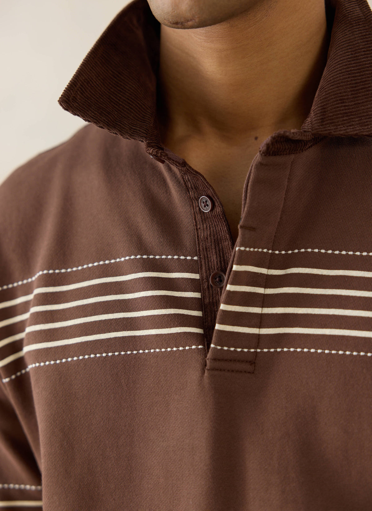 Men's Long Sleeve Rugby Polo Shirt - Cotton - Brown Stripe - Percival | Percival Featured