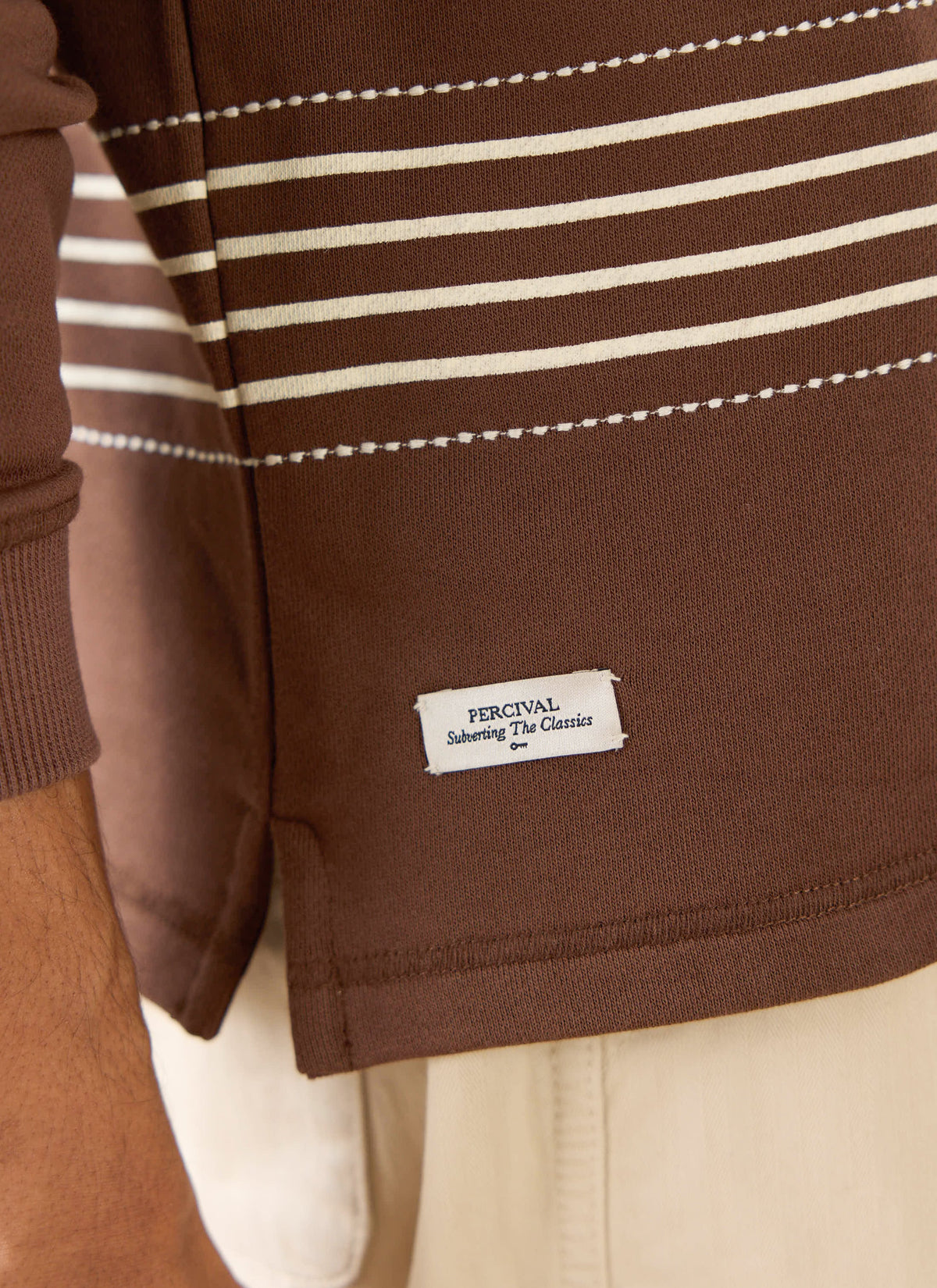 Men's Long Sleeve Rugby Polo Shirt - Cotton - Brown Stripe - Percival | Percival Featured