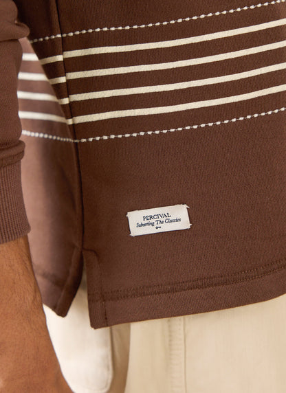 Men's Long Sleeve Rugby Polo Shirt - Cotton - Brown Stripe - Percival | Percival Featured