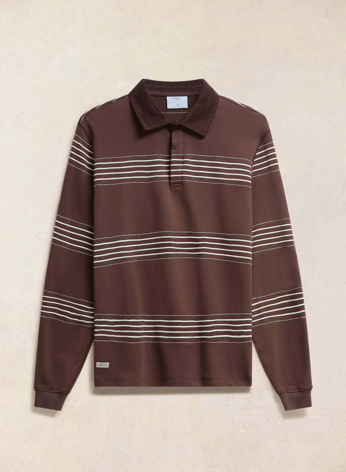 Men's Long Sleeve Rugby Polo Shirt - Cotton - Brown Stripe - Percival | Percival Featured