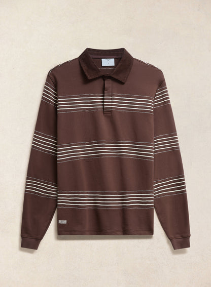 Men's Long Sleeve Rugby Polo Shirt - Cotton - Brown Stripe - Percival | Percival Featured