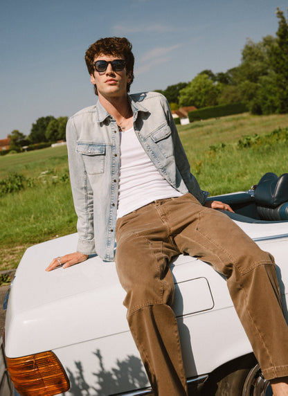 Men's Denim Western Shirt - Cotton - Stone Wash | Percival New