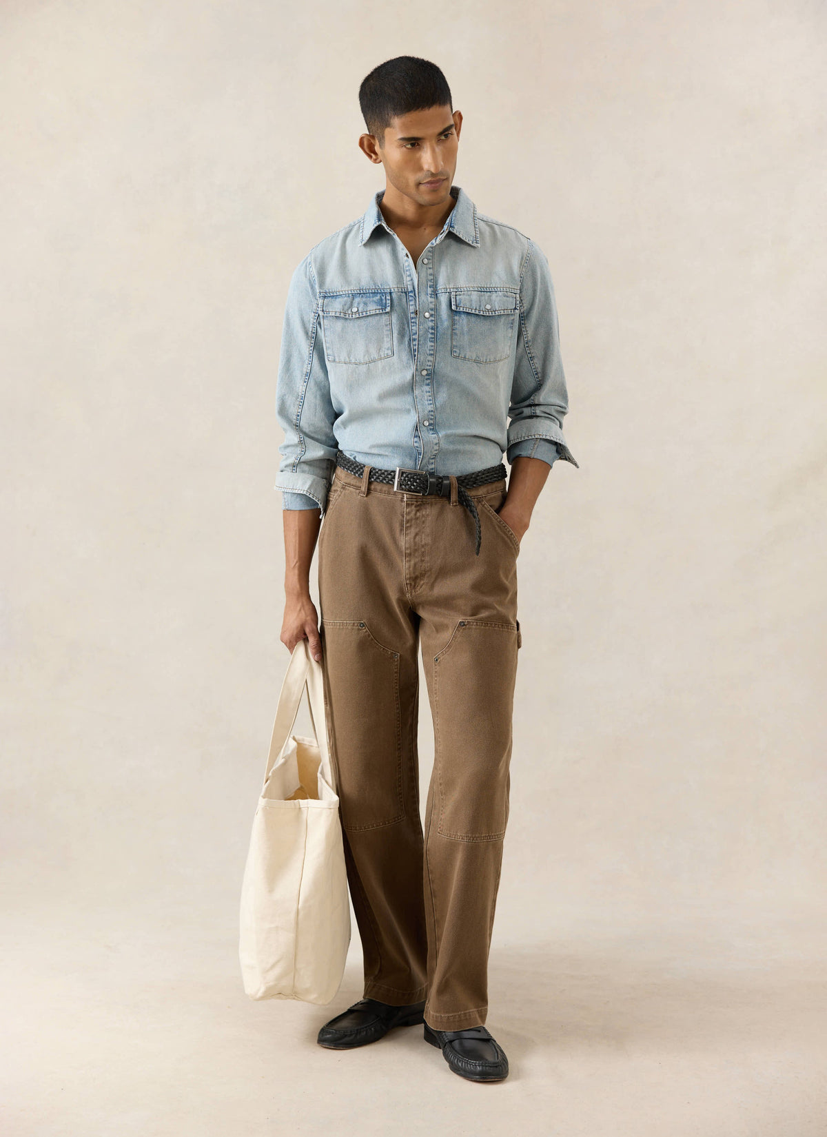 Men's Denim Western Shirt - Cotton - Stone Wash | Percival New