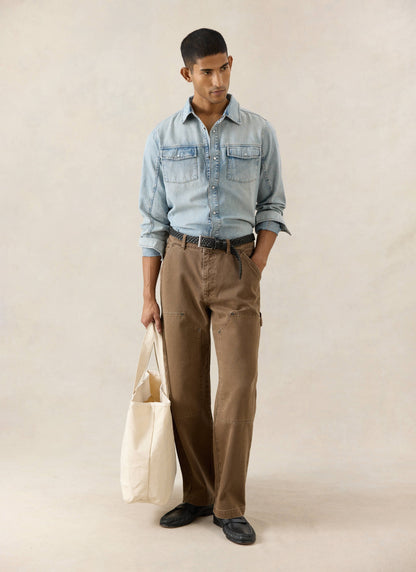 Men's Denim Western Shirt - Cotton - Stone Wash | Percival New