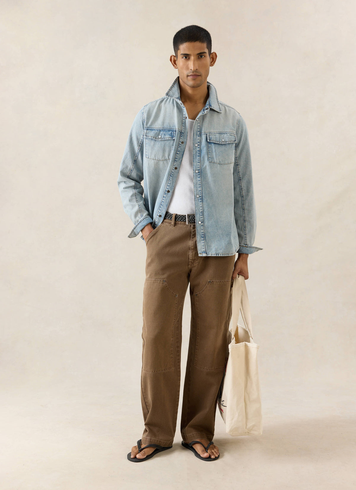 Men's Denim Western Shirt - Cotton - Stone Wash | Percival New