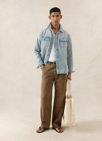 Men's Denim Western Shirt - Cotton - Stone Wash | Percival New