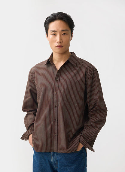 Clancy Striped Long Sleeve Shirt - Cotton - Brown | Percival Everyday