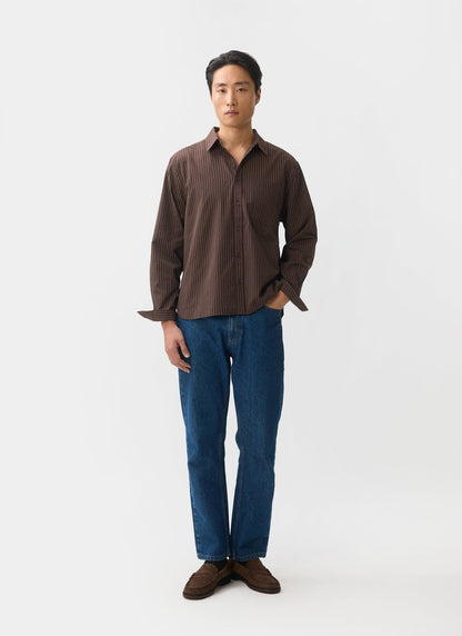 Clancy Striped Long Sleeve Shirt - Cotton - Brown | Percival Everyday