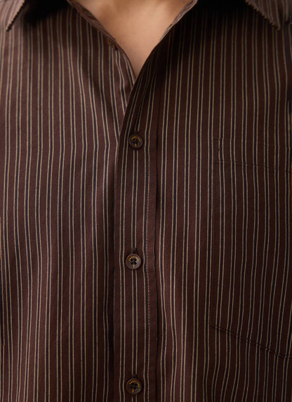 Clancy Striped Long Sleeve Shirt - Cotton - Brown | Percival Everyday