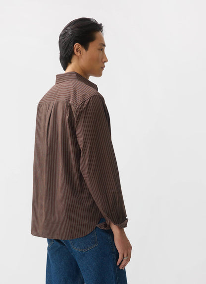 Clancy Striped Long Sleeve Shirt - Cotton - Brown | Percival Everyday