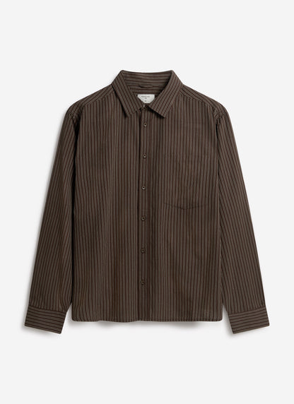 Clancy Striped Long Sleeve Shirt - Cotton - Brown | Percival Everyday