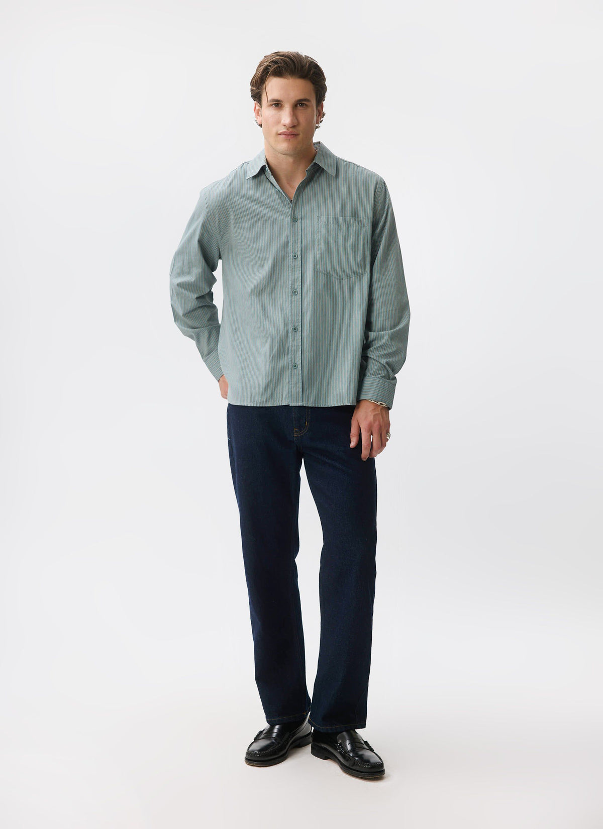 Clancy Striped Long Sleeve Shirt - Cotton - Blue | Percival Customer Favorite