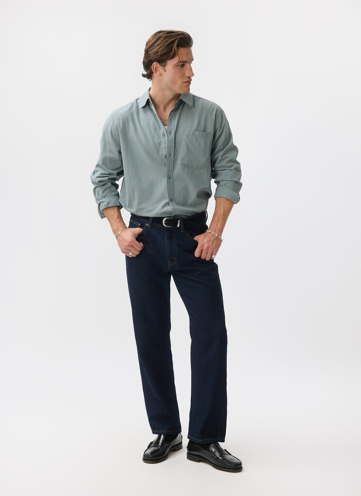 Clancy Striped Long Sleeve Shirt - Cotton - Blue | Percival Customer Favorite