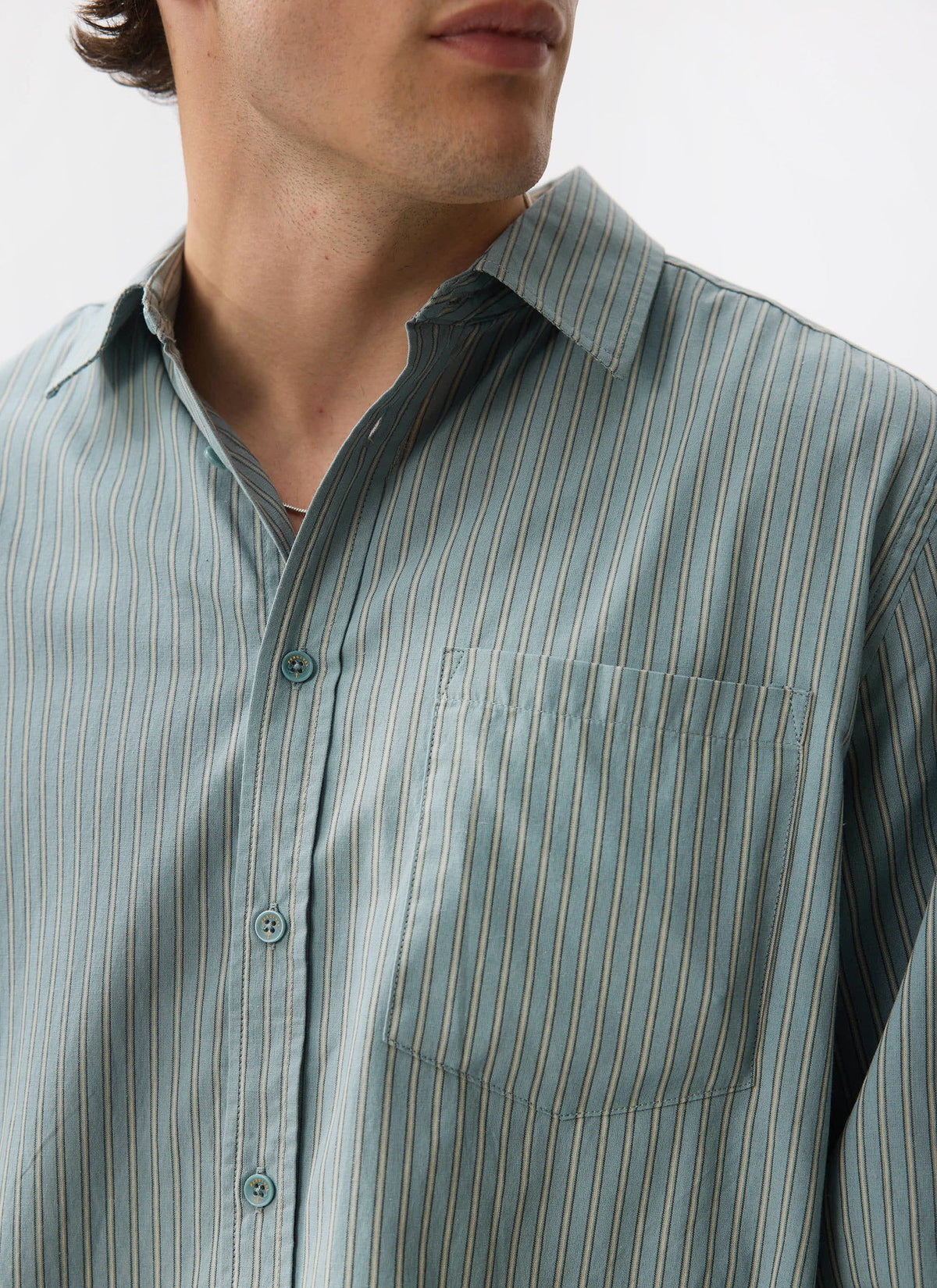 Clancy Striped Long Sleeve Shirt - Cotton - Blue | Percival Customer Favorite