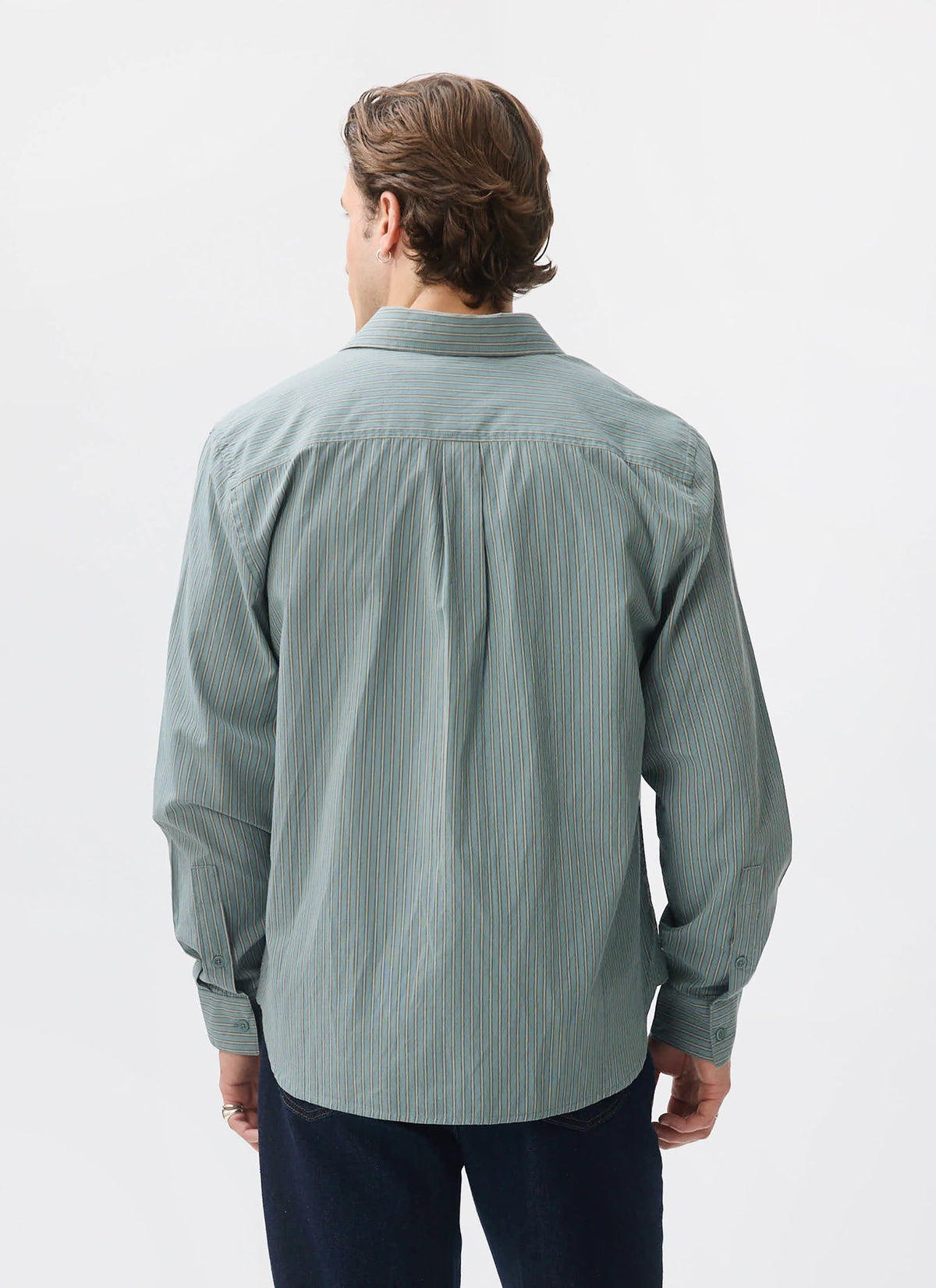 Clancy Striped Long Sleeve Shirt - Cotton - Blue | Percival Customer Favorite