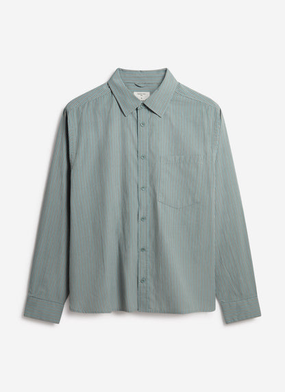 Clancy Striped Long Sleeve Shirt - Cotton - Blue | Percival Customer Favorite