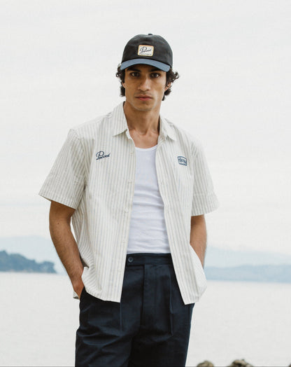 Men's Embroidered Shirt: Lucia - Cotton - Cream Stripe | Percival Latest
