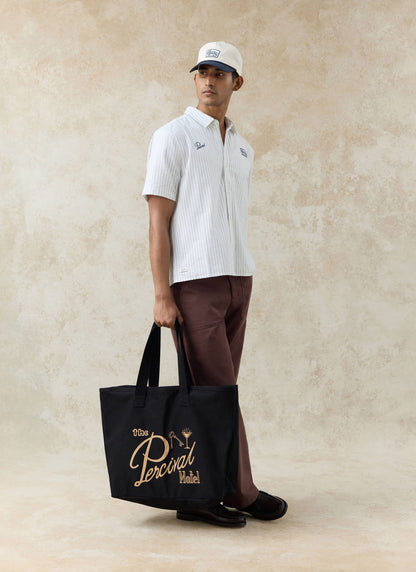 Men's Embroidered Shirt: Lucia - Cotton - Cream Stripe | Percival Latest