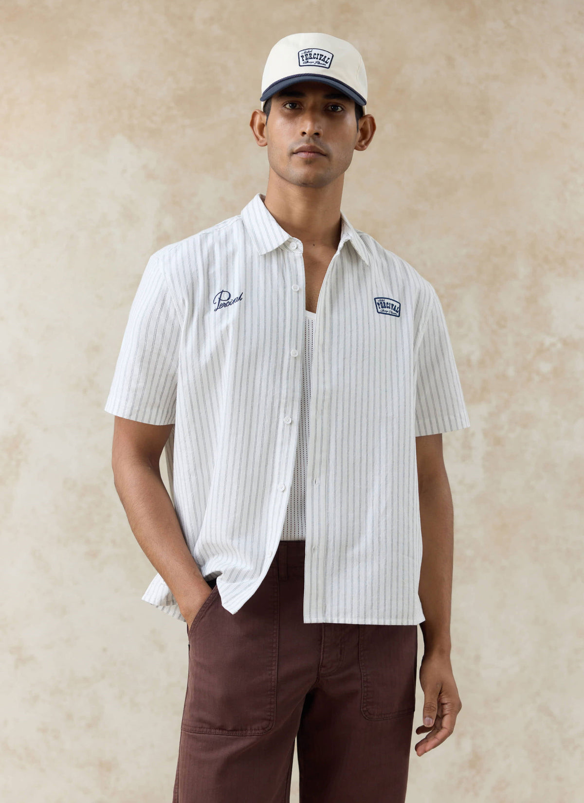 Men's Embroidered Shirt: Lucia - Cotton - Cream Stripe | Percival Latest