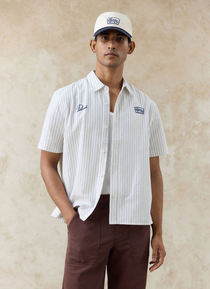Men's Embroidered Shirt: Lucia - Cotton - Cream Stripe | Percival Latest