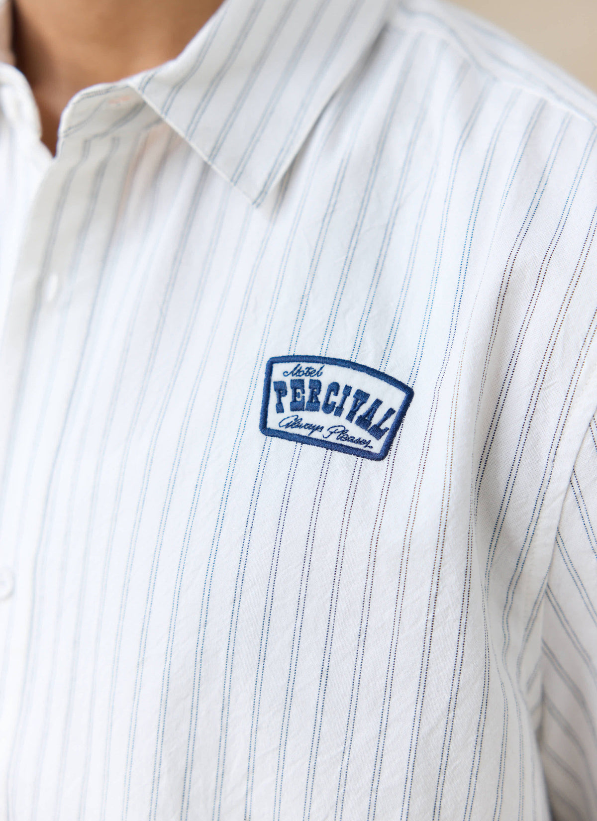 Men's Embroidered Shirt: Lucia - Cotton - Cream Stripe | Percival Latest