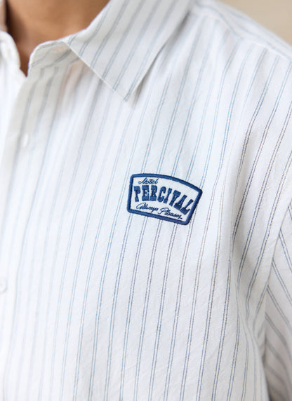 Men's Embroidered Shirt: Lucia - Cotton - Cream Stripe | Percival Latest