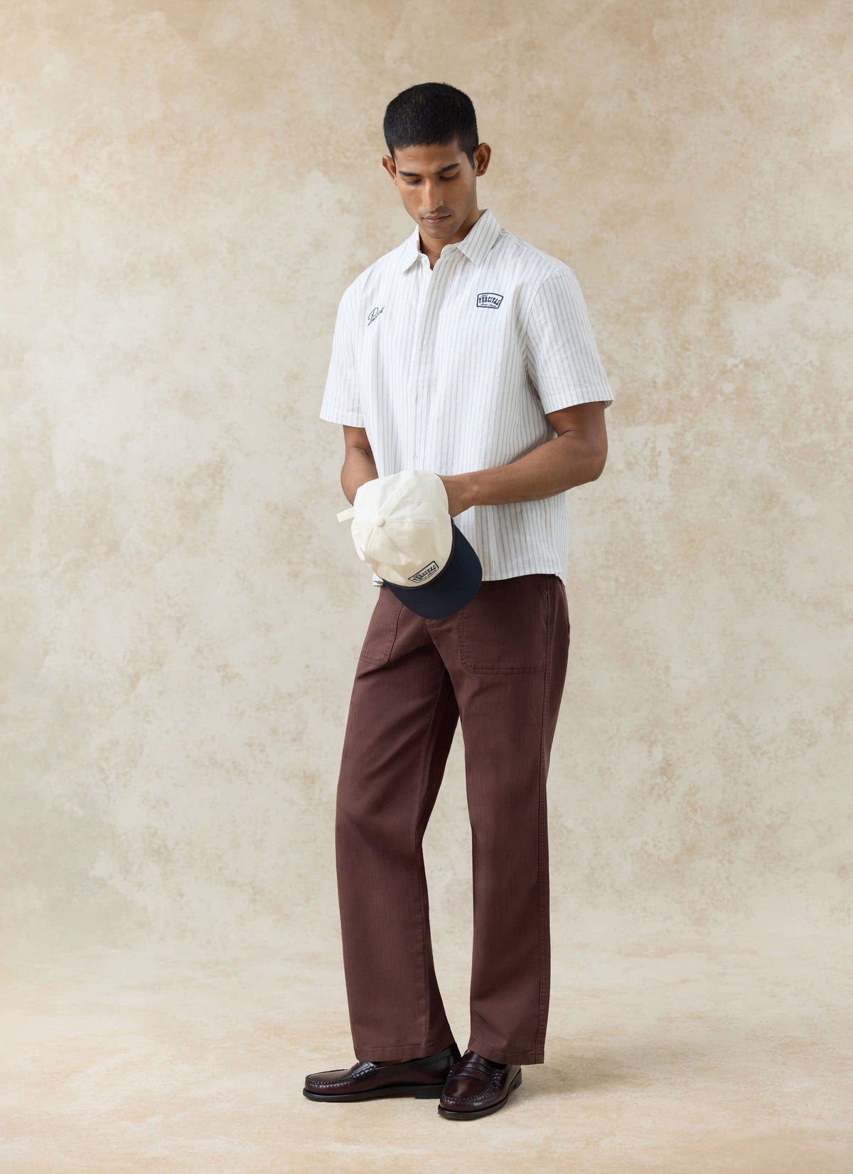 Men's Embroidered Shirt: Lucia - Cotton - Cream Stripe | Percival Latest