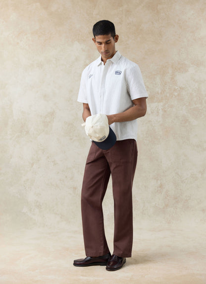 Men's Embroidered Shirt: Lucia - Cotton - Cream Stripe | Percival Latest