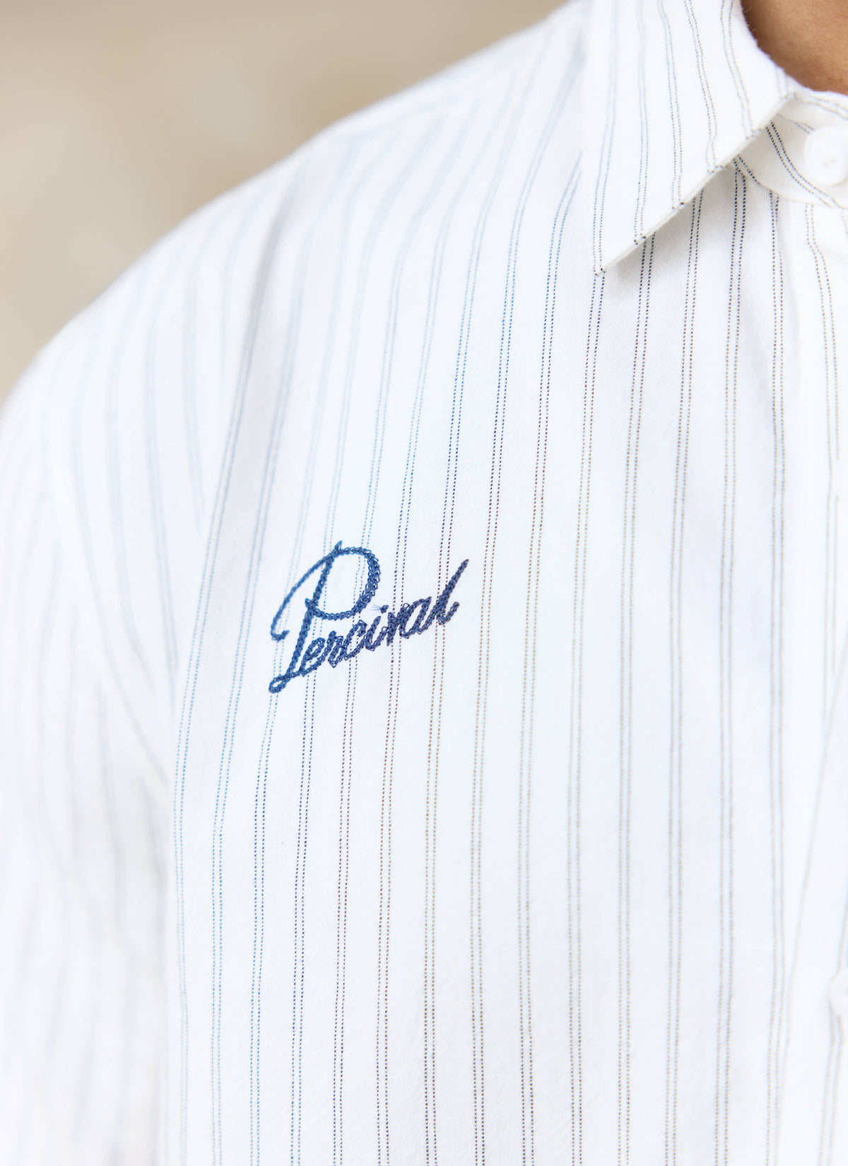 Men's Embroidered Shirt: Lucia - Cotton - Cream Stripe | Percival Latest