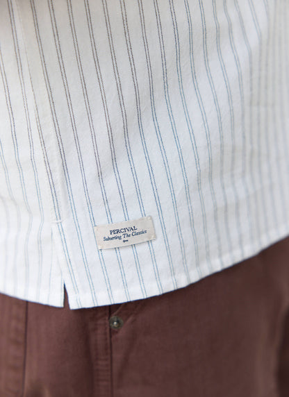 Men's Embroidered Shirt: Lucia - Cotton - Cream Stripe | Percival Latest