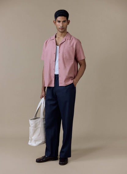 Men's Short Sleeve Cuban Shirt - Linen Blend - Dusty Pink | Percival Premium