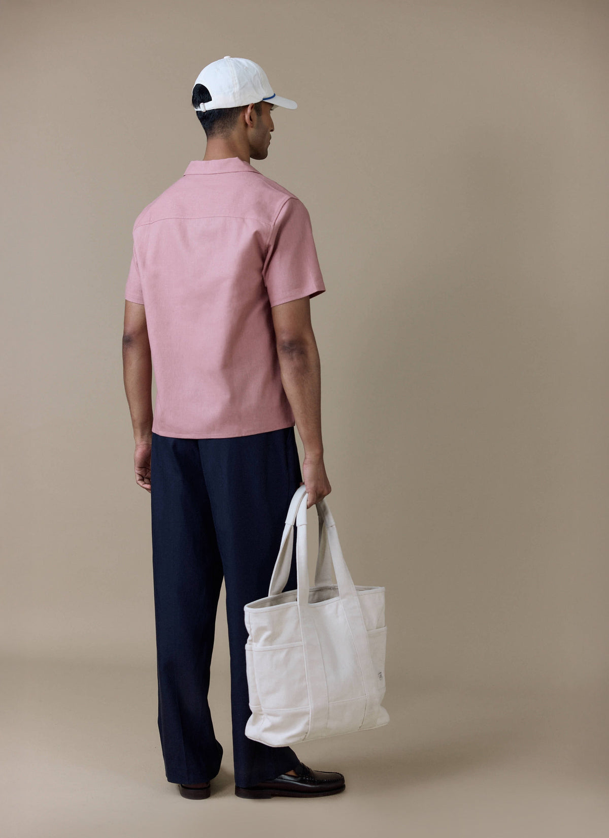 Men's Short Sleeve Cuban Shirt - Linen Blend - Dusty Pink | Percival Premium