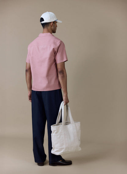Men's Short Sleeve Cuban Shirt - Linen Blend - Dusty Pink | Percival Premium