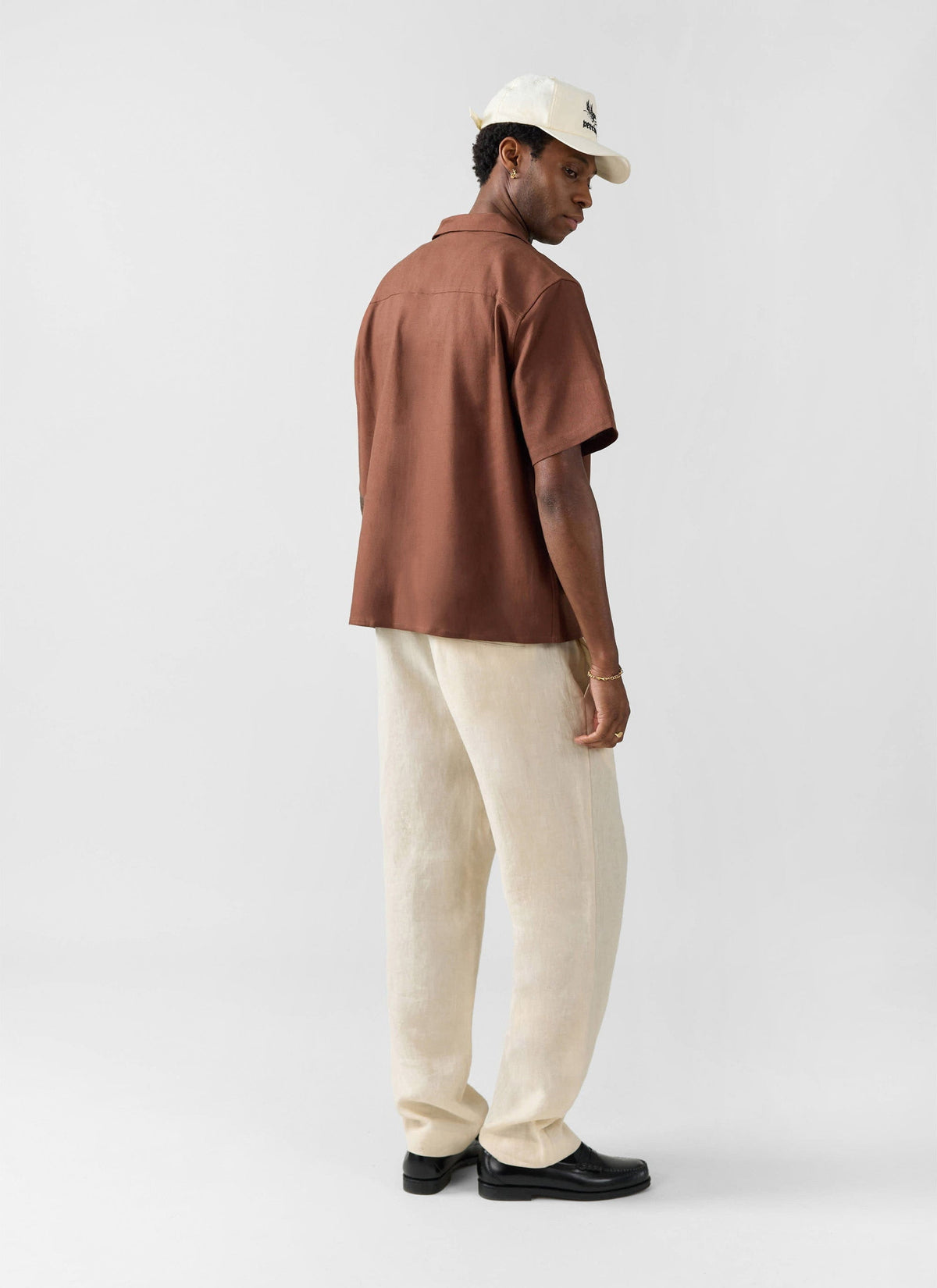 Men's Cuban Collar Shirt - Linen - Brown | Percival New