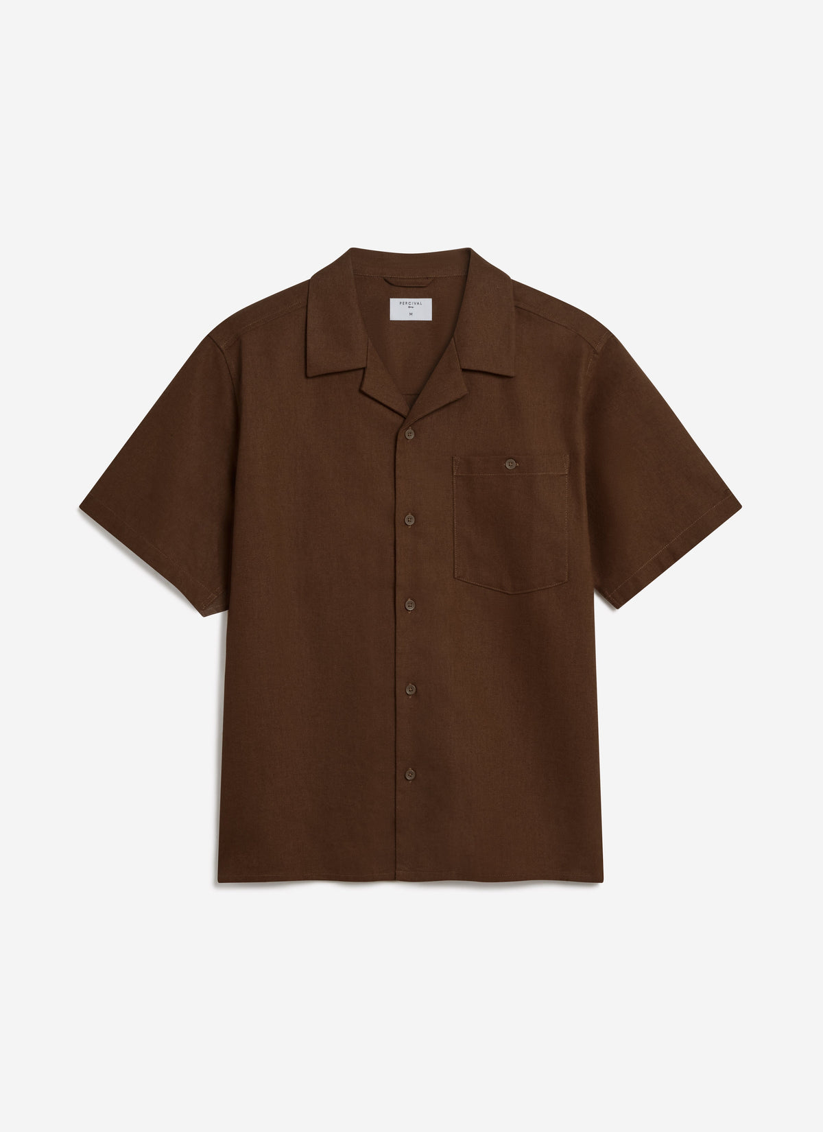Men's Cuban Collar Shirt - Linen - Brown | Percival New