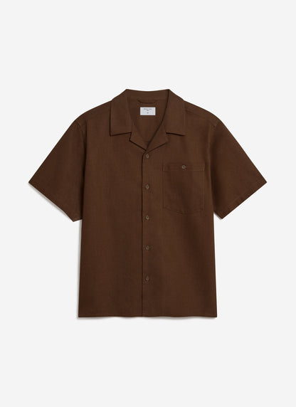 Men's Cuban Collar Shirt - Linen - Brown | Percival New