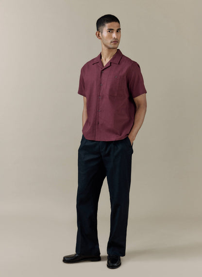 Men's Short Sleeve Cuban Shirt - Linen Blend - Merlot | Percival Latest