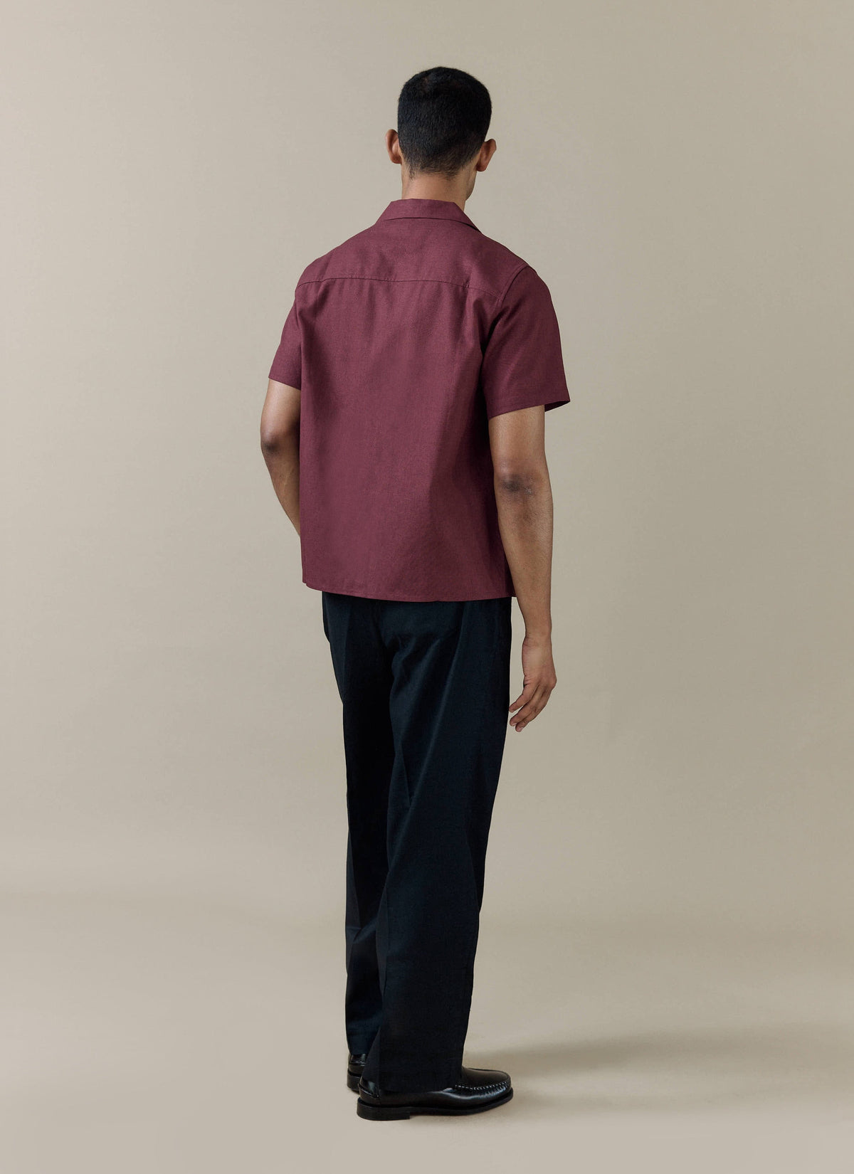 Men's Short Sleeve Cuban Shirt - Linen Blend - Merlot | Percival Latest