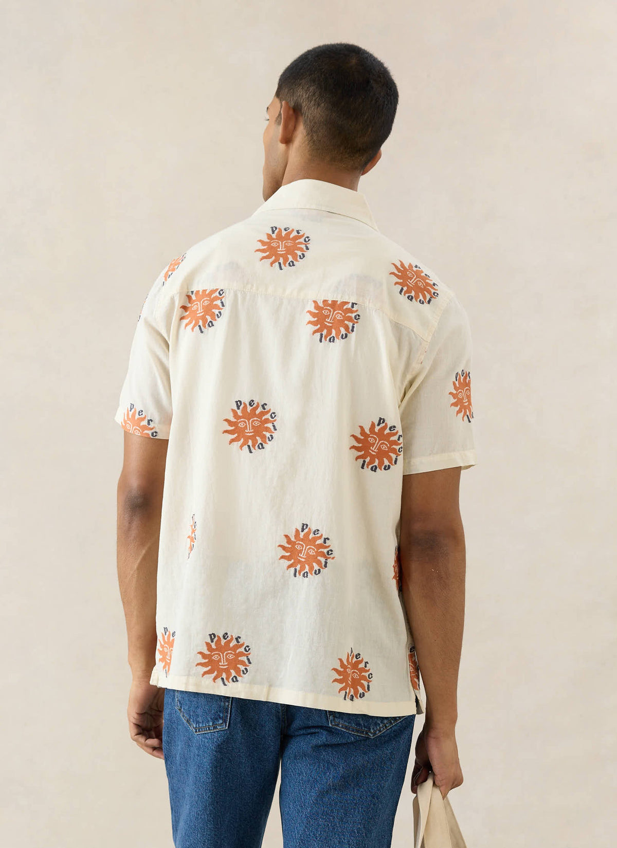 Men's Sun Cuban Shirt - Cream and Orange - 100% Cotton | Percival Customer Favorite