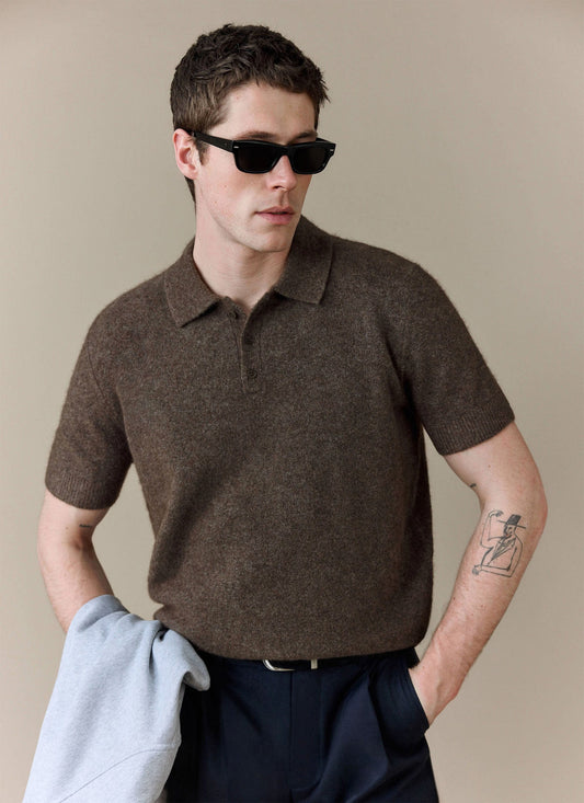 Men's Collins Knitted Polo Shirt - Brown - Yak & Wool | Percival Classic