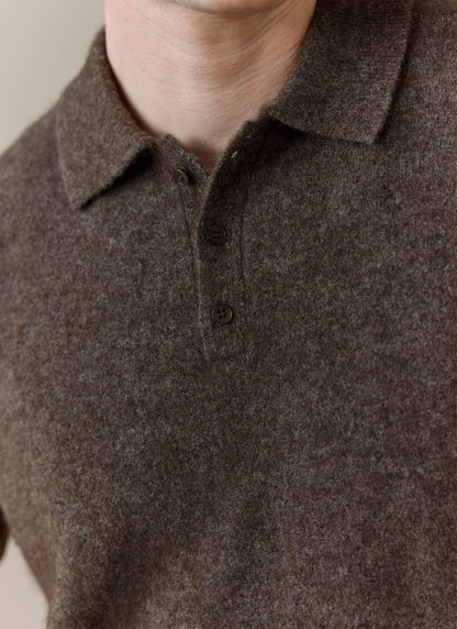 Men's Collins Knitted Polo Shirt - Brown - Yak & Wool | Percival Classic